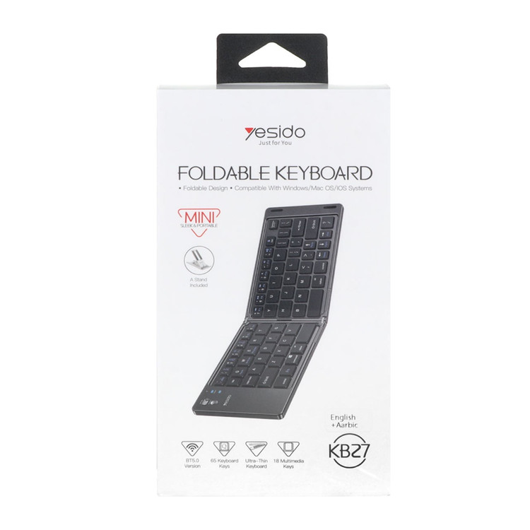 مینی کیبورد بی سیم شارژی تاشو Yesido مدل KB27 - مشکی (گارانتی 12 ماه تعویض نیکان همراه)
