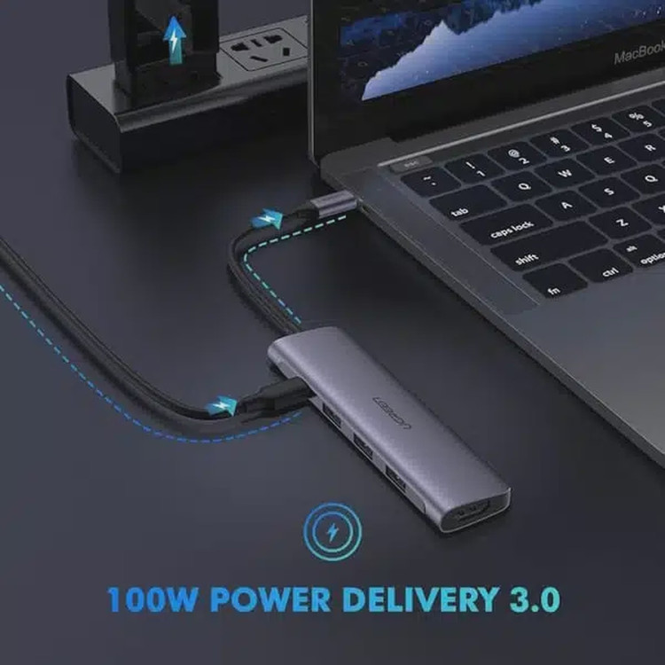هاب 5 پورت Type-C و تبدیل UGREEN HDMI مدل CM136-50209 - خاکستری (گارانتی 18 ماهه آسان پیشرو)