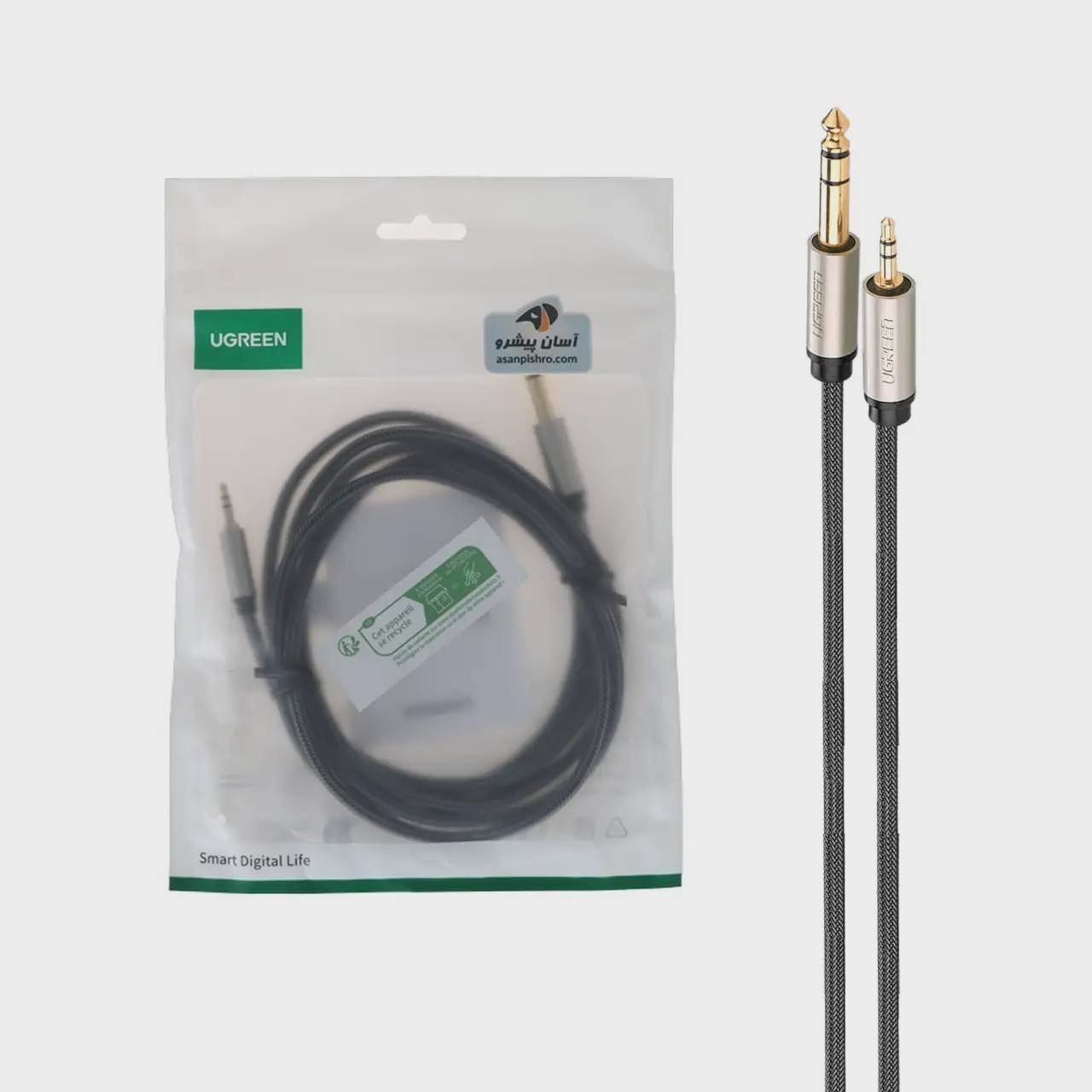 کابل دو متری UGREEN 3.5mm To 6.35mm TRS Stereo مدل 10628 - خاکستری(10628)