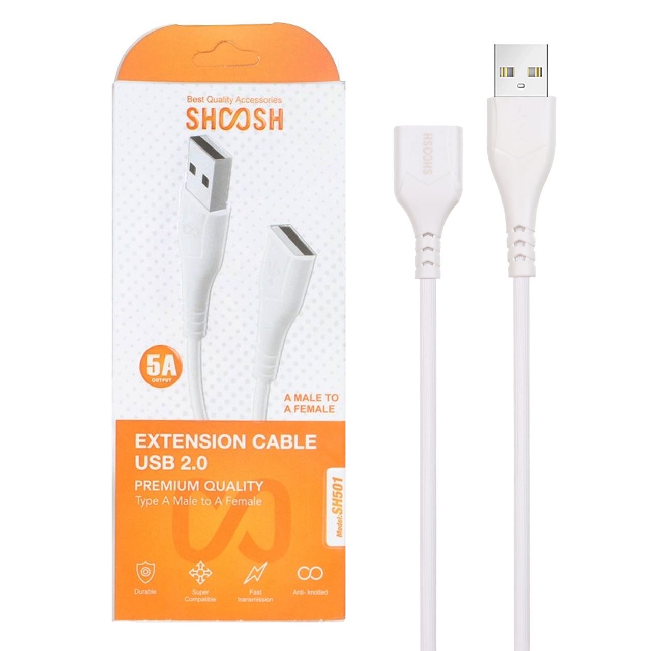 کابل افزایش طول 50 سانتی Shoosh USB2.0 مدل SH501 - سفید - SMO