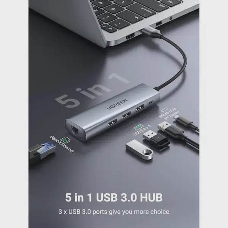 هاب 5 پورت UGREEN مدل 60812-CM266 - خاکستری (گارانتی 18 ماهه آسان پیشرو)
