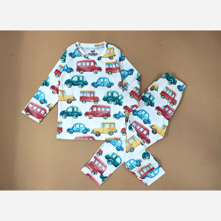 ست بلوز و شلوار راحتی بچگانه طرح ماشین جنس نخ پنبه (2)
