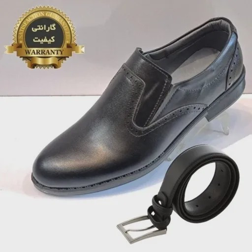 ست کفش مردانه مدل رویال کشی و کمربند چرم صنعتی کلاسیک