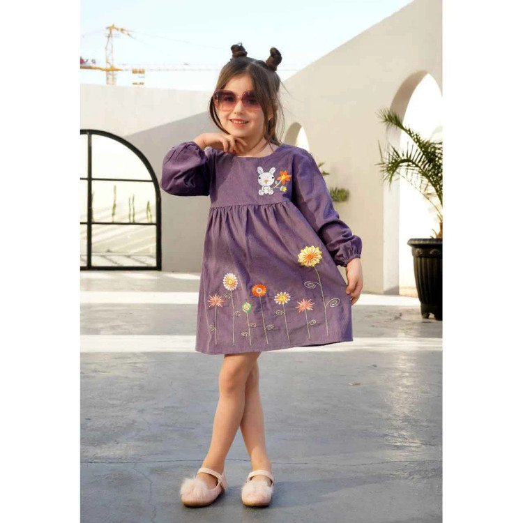 سارافون دخترانه مخمل کبریتی گلدوزی مناسب 1 تا 4 سال (2)