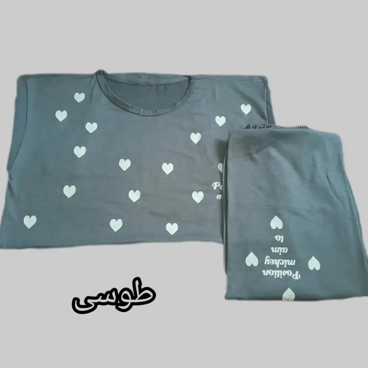 ست تیشرت و شلوار زنانه طرح قلب جنس نخ ویسکوز سایز 38 تا 48 (2)