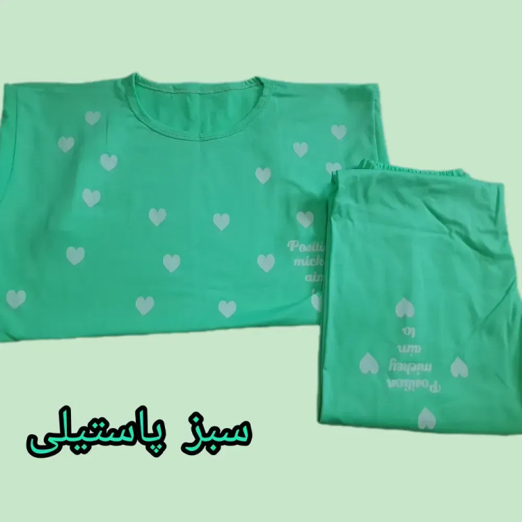 ست تیشرت و شلوار زنانه طرح قلب جنس نخ ویسکوز سایز 38 تا 48 (2)