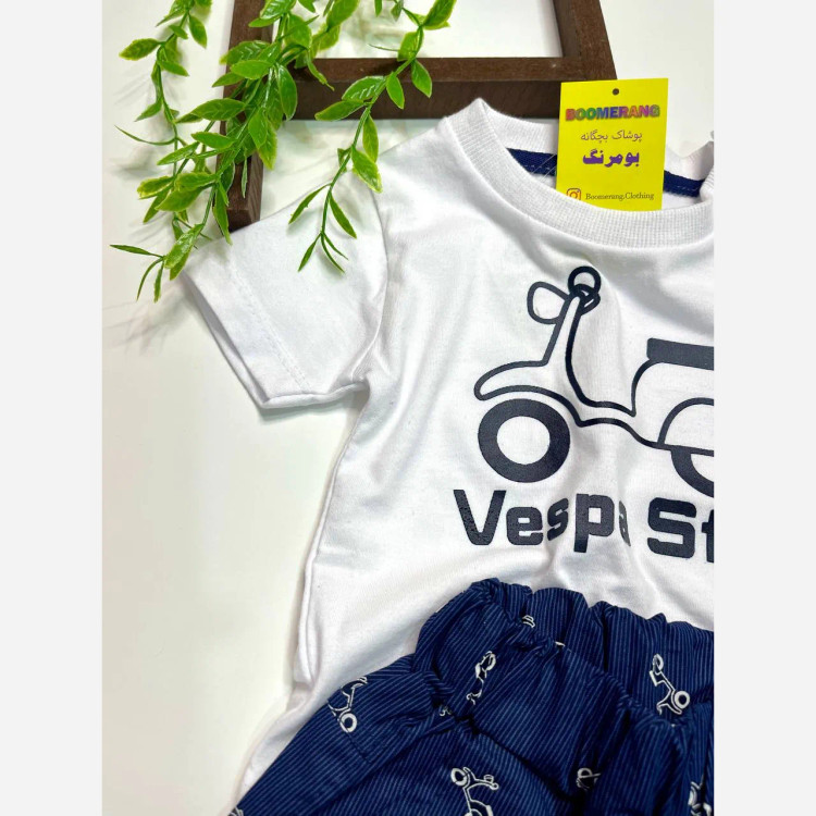 ست تیشرت و شلوارک پسرانه طرح وسپا کد 4361 جنس پنبه و کتان کاغذی (2)