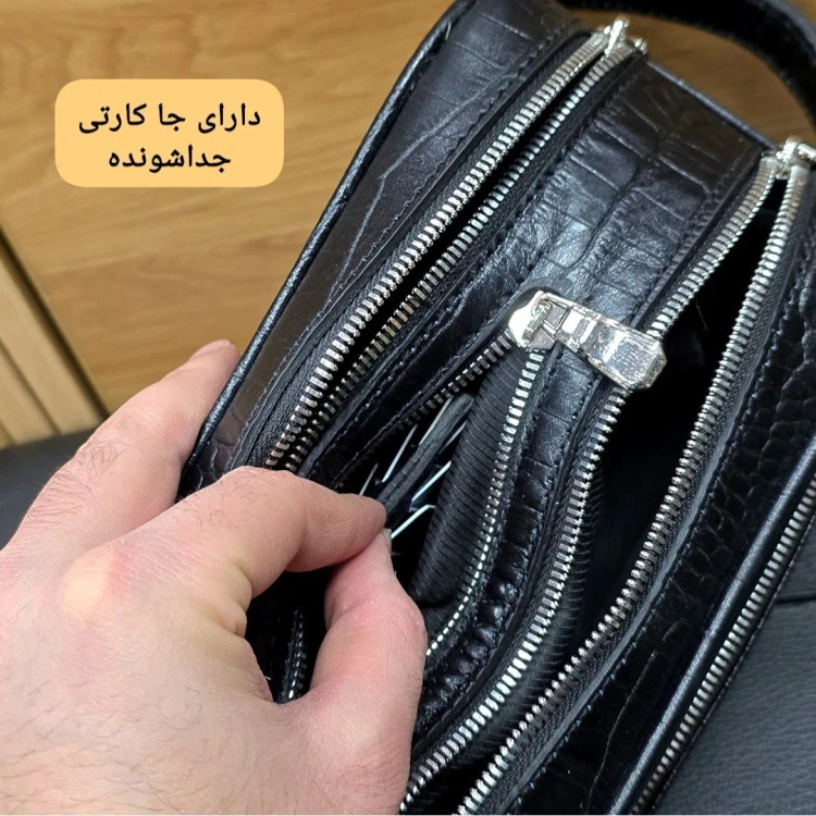 کیف دستی چرم طبیعی چرم ظفر دو خانه 21 سانتی متری (2)