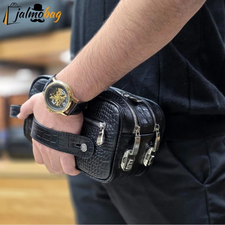 کیف دستی چرم طبیعی چرم ظفر دو خانه 21 سانتی متری (2)