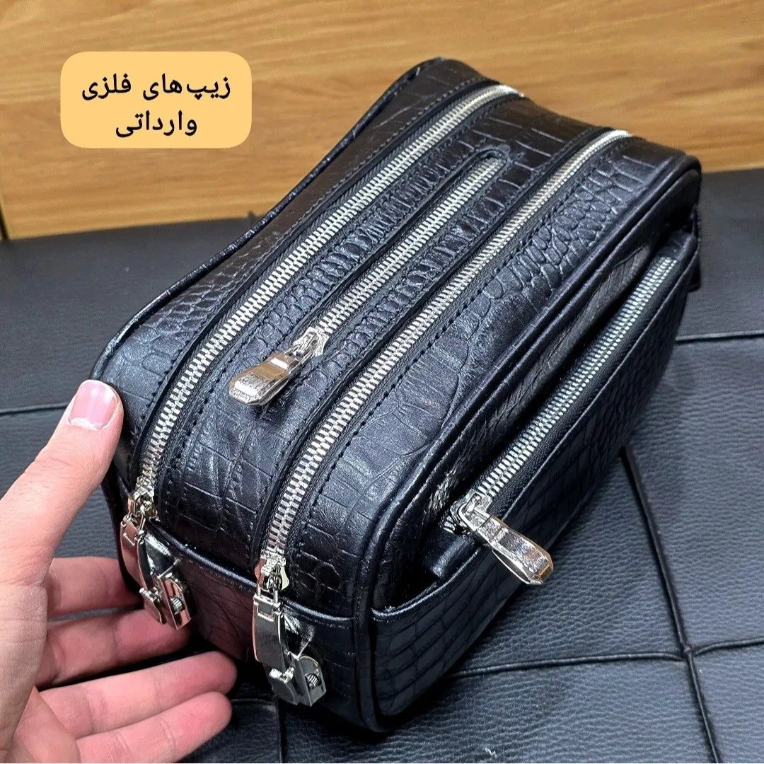 کیف دستی چرم طبیعی چرم ظفر دو خانه 21 سانتی متری (2)