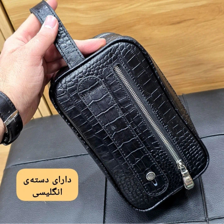 کیف دستی چرم طبیعی چرم ظفر دو خانه 21 سانتی متری (2)