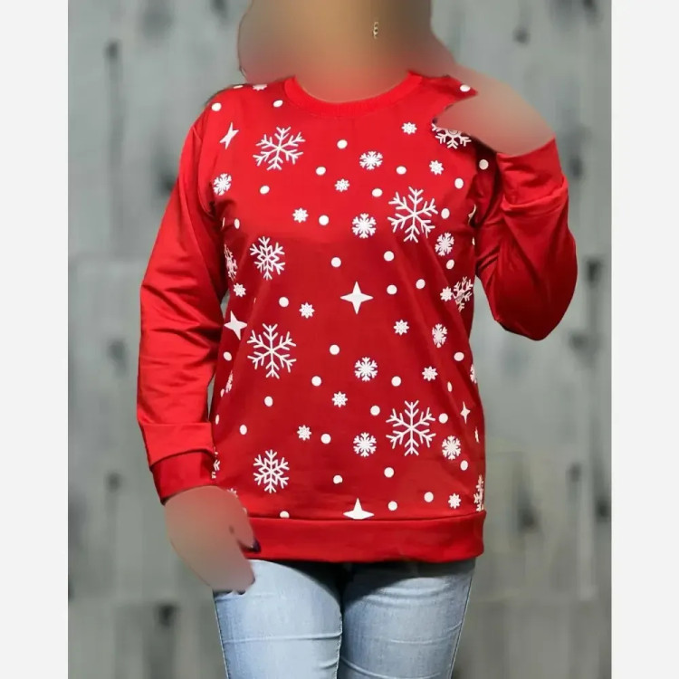 بلوز زنانه یقه گرد طرح دار جنس دورس مناسب سایز 36 تا 44 (2)