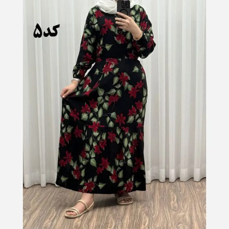 پیراهن نخی گلدار زنانه فری سایز مناسب 36 تا 46 (2)