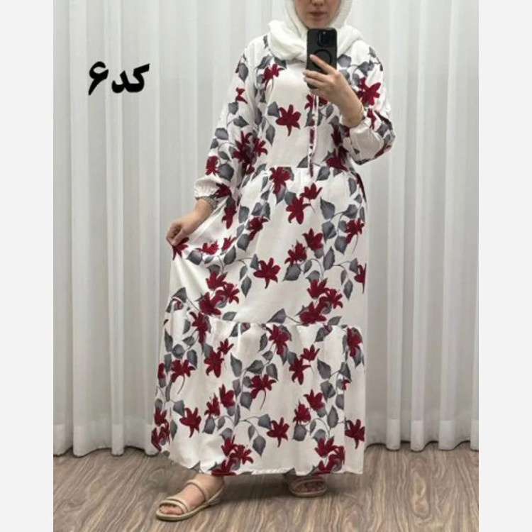 پیراهن نخی گلدار زنانه فری سایز مناسب 36 تا 46 (2)