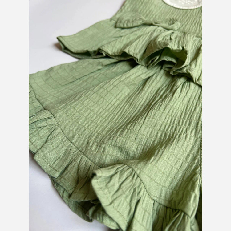 ست دو تکه تابستانه دخترانه تاپ و شلوارک جنس اطلس سایز 1 تا 7 سال رنگ صورتی و سبز (2)