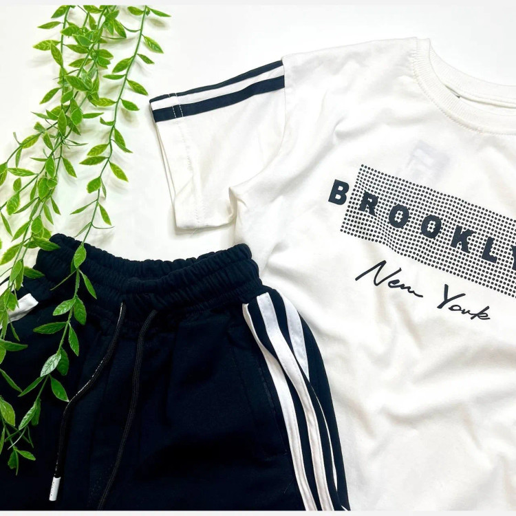 ست تیشرت و شلوارک اسپرت دخترانه و پسرانه طرح brooklyn (2)