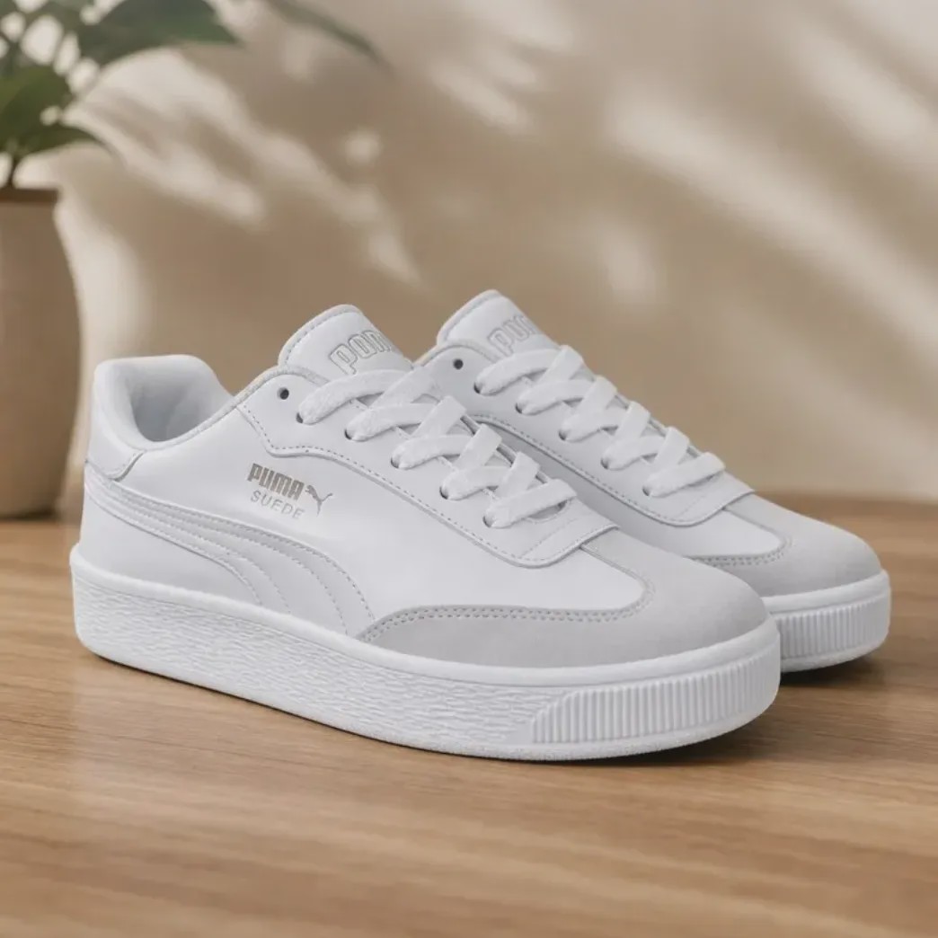 کفش ونس زنانه پوما سفید رویه مخمل و چرم مصنوعی زیره PU سبک و راحت سایز 37 تا 40