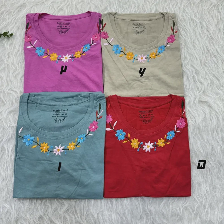 تیشرت نخ پنبه گلدوزی سایز S، M، L، XL و XXL مناسب خانمها و دختران