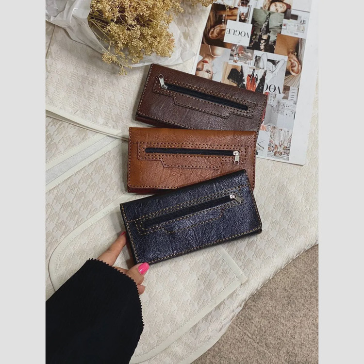 کیف پول و موبایل چرم سه لت مدل عطارد دست دوز با چرم خارجی درجه یک