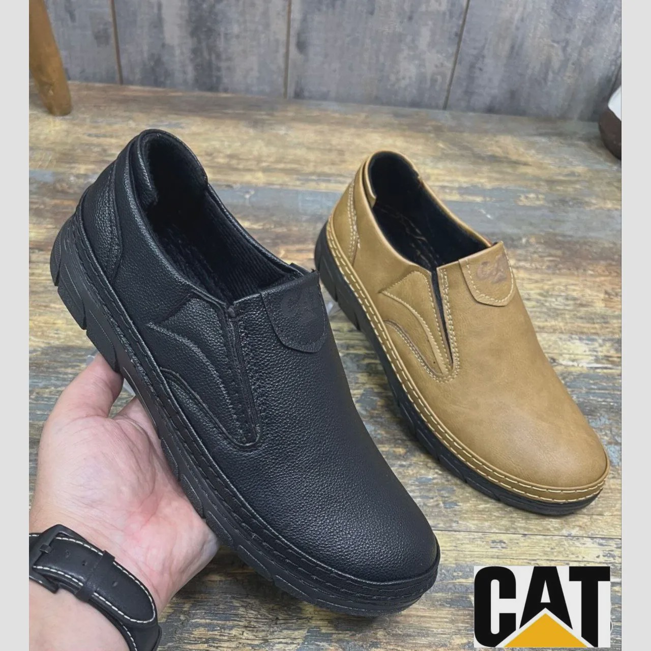 کفش طبی مردانه مدل CAT چرم دوردوخت با زیره پلیمری بادوام و سبک