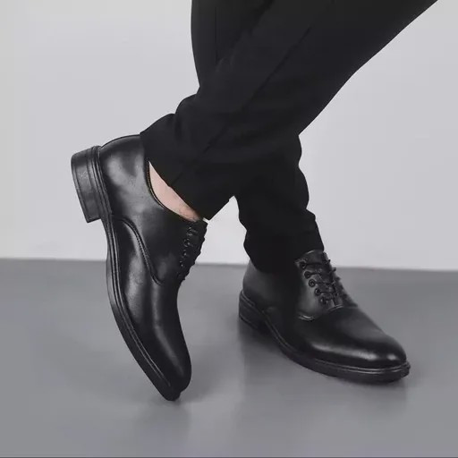 ست کفش مردانه مدل رویال و کمربند چرم صنعتی مشکی