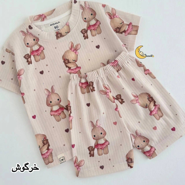 ست تیشرت و شلوارک بچگانه نخ پنبه کبریتی طرح دار (2)