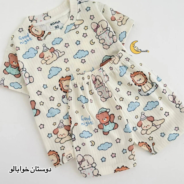 ست تیشرت و شلوارک بچگانه نخ پنبه کبریتی طرح دار (2)