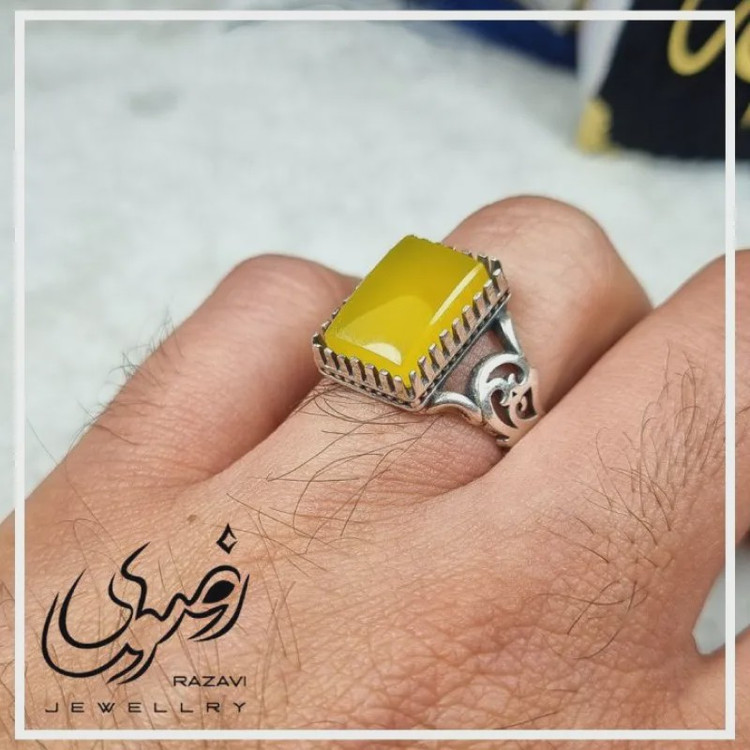 انگشتر نقره مردانه طرح رهبری مشبک با نگین شرف الشمس