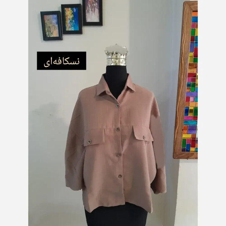 مانتو پانچ اسپرت دانشجویی دو جیب پارچه لینن سایز بزرگ (2)