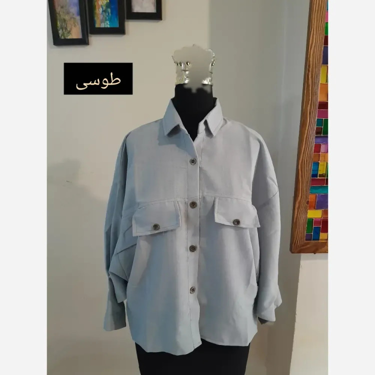 مانتو پانچ اسپرت دانشجویی دو جیب پارچه لینن سایز بزرگ (2)