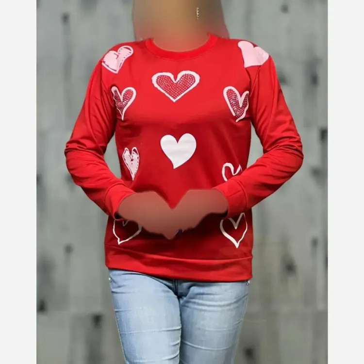بلوز زنانه یقه گرد قرمز جنس پنبه پلی استر مناسب سایز 38 تا 44 (2)