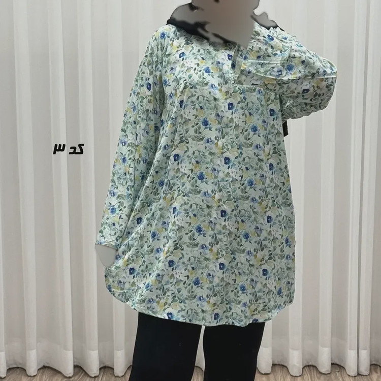 تونیک نخی زنانه مدل هاوایی سایز بزرگ فری سایز تا 50 دکمه دار