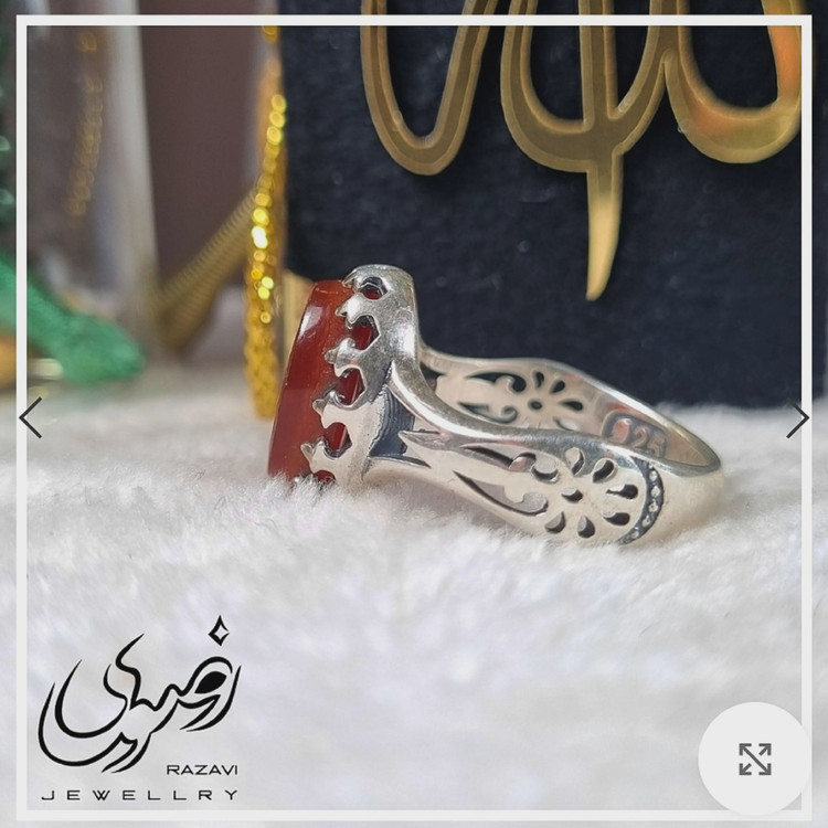 انگشتر نقره زنانه عقیق سرخ با حکاکی یا زهرا دستساز عیار 925