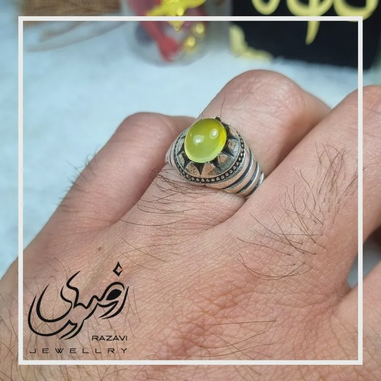 انگشتر نقره مردانه طرح شیر و خورشید با نگین شرف الشمس
