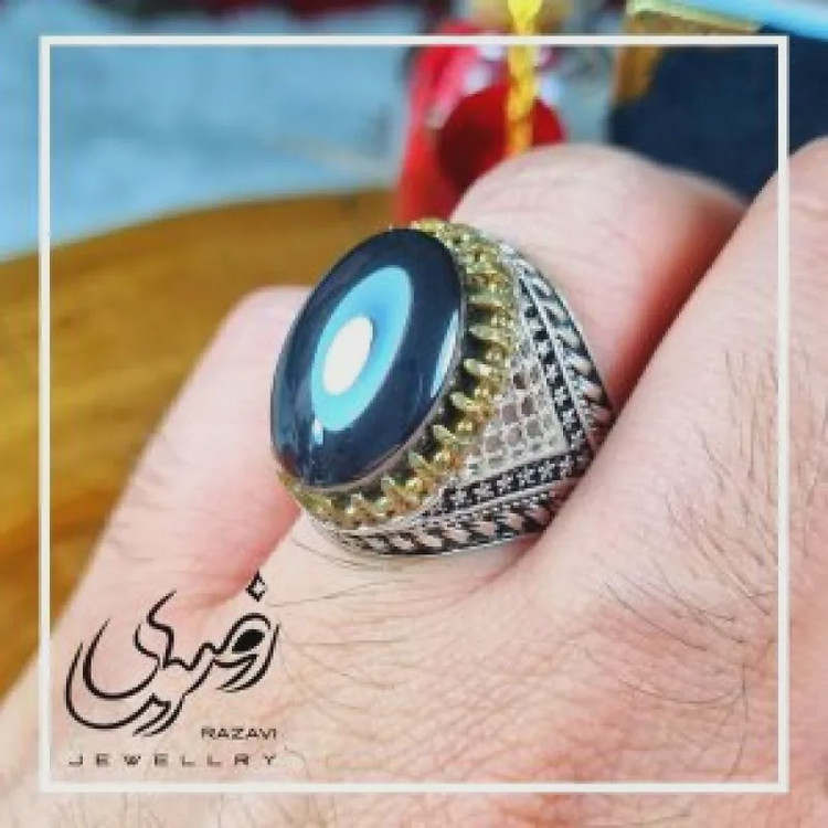 انگشتر حدید صینی مردانه با رکاب نقره طرح رحمت