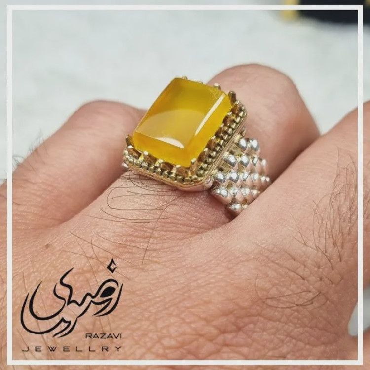 انگشتر نقره مردانه طرح زنجیر با نگین شرف الشمس