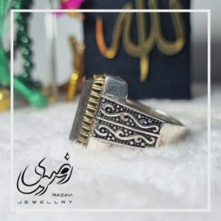 انگشتر نقره مردانه با نگین حدید صینی طبیعی طرح عین علی عیار 925