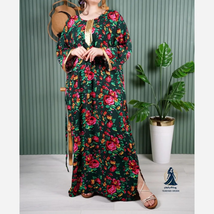 ساحلی نخی ترکمنستان طرح کتیبه طلایی گل درشت فری سایز رنگ مشکی کرم سبزیشمی آبی سورمه ای تیره (2)