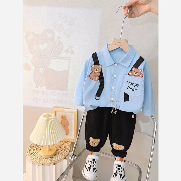 ست پیراهن و شلوار کبریتی بچگانه طرح خرس Happy Bear (2)