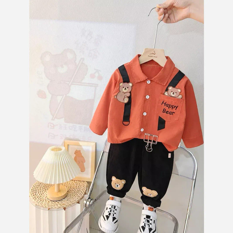 ست پیراهن و شلوار کبریتی بچگانه طرح خرس Happy Bear (2)