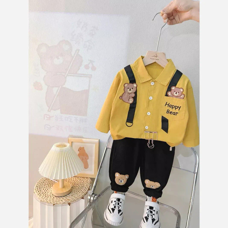 ست پیراهن و شلوار کبریتی بچگانه طرح خرس Happy Bear (2)