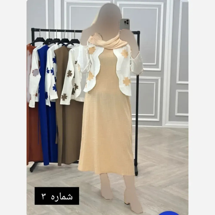 ست کت و سارافون زنانه طرح برگی برجسته پارچه کرپ تنفسی مناسب بهار و تابستان ضد چروک (2)