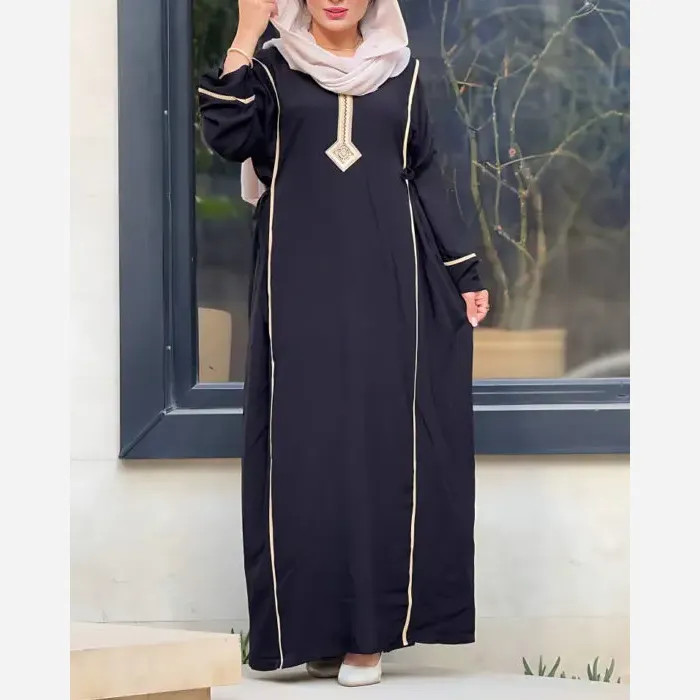 پیراهن نخی یال یقه گلدوزی تک رنگ فری سایز سایز 40 تا 52 (2)