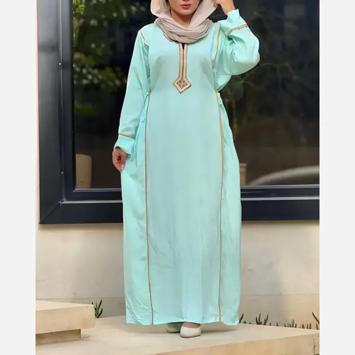 پیراهن نخی یال یقه گلدوزی تک رنگ فری سایز سایز 40 تا 52 (2)