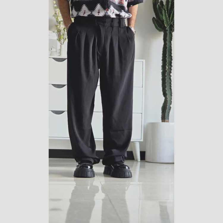 شلوار بگ پارچه ای زنانه مدل پیله دار جنس کاترین رنگ مشکی سایز L تا 3XL