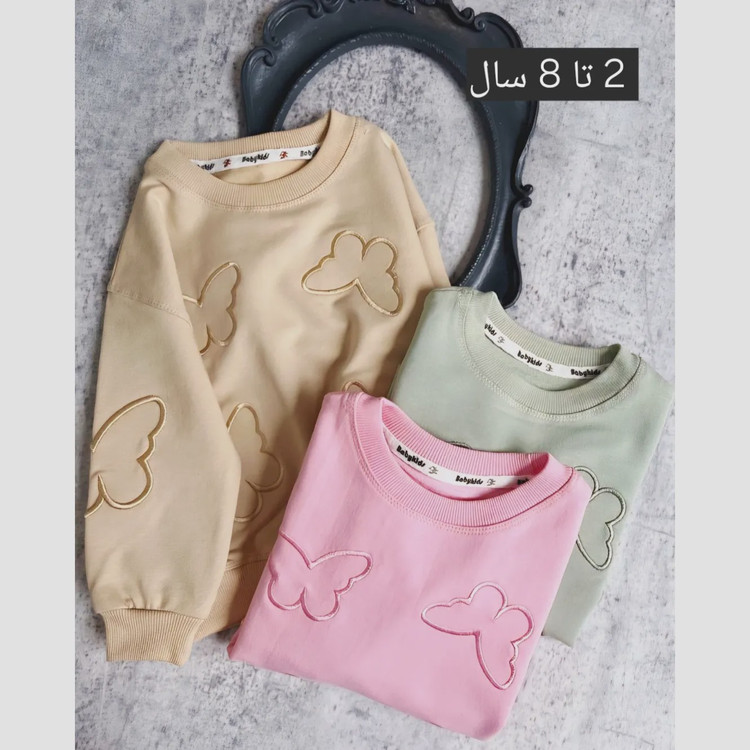 بلوز دورس دخترانه طرح پروانه گلدوزی شده سایز 40 تا 50