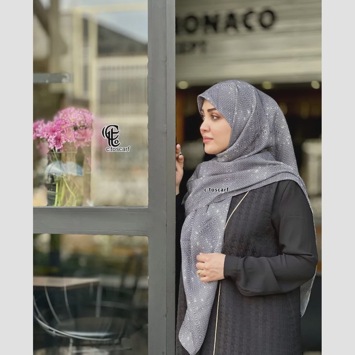 روسری نخ کاستوم طرح نگینی سایز 140 مجلسی و روزمره