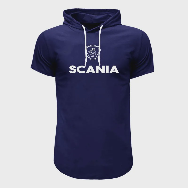 تیشرت کلاه دار مردانه طرح Scania سورمه ای نخی اعلا سایز بندی روزمره مهمانی اسپرت