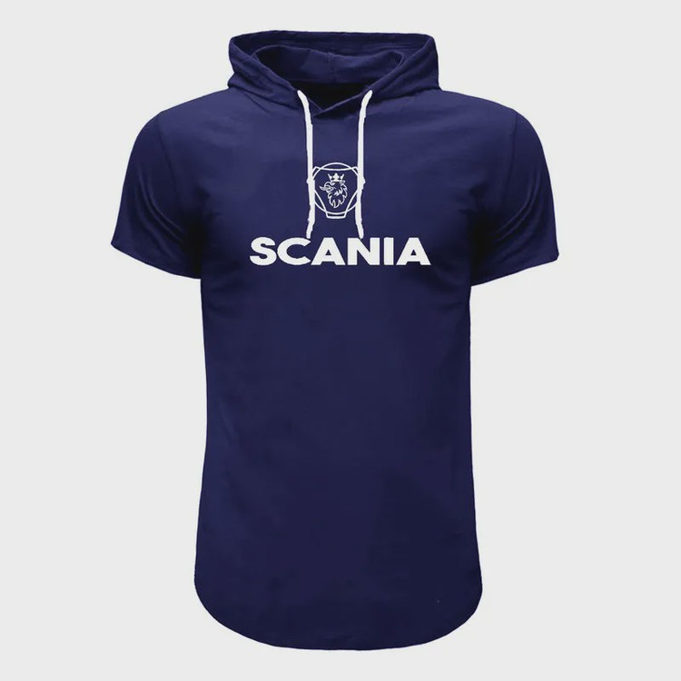 تیشرت کلاه دار مردانه طرح Scania سورمه ای نخی اعلا سایز بندی روزمره مهمانی اسپرت