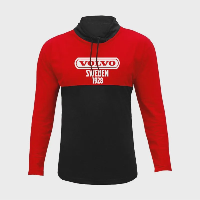 تیشرت آستین بلند مردانه جودون طرح ولوو یقه ایستاده قرمز مشکی سایز L XL XXL